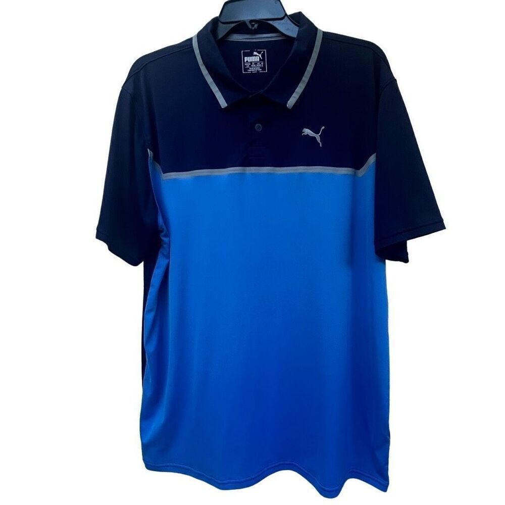 Puma Dry Cell Cloudspun Golf Polo Shirt Mens Large Blue Colorblock Short Sleeves